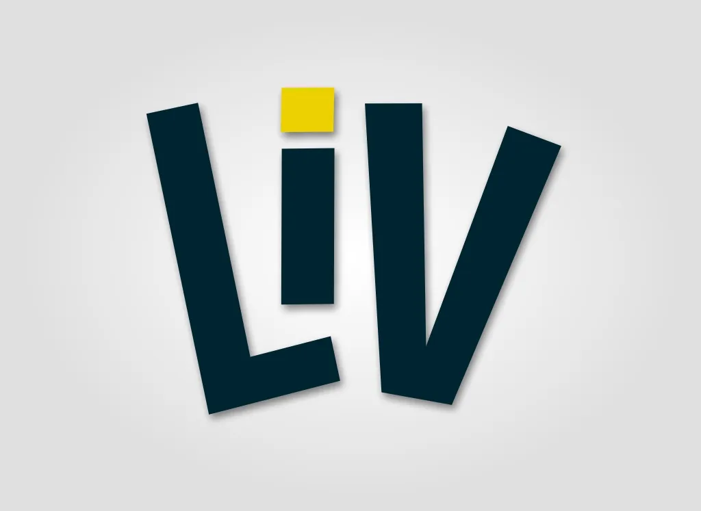 Logotipo e identidade da marca LIV, disponível para compra e transferência de titularidade no INPI, focada no segmento de equipamentos fitness e musculação.