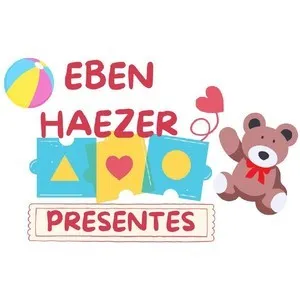 Logotipo da marca registrada EBEN HAEZER PRESENTES, certificada pelo INPI nas classes 28 e 35 para brinquedos, jogos e comércio varejista.
